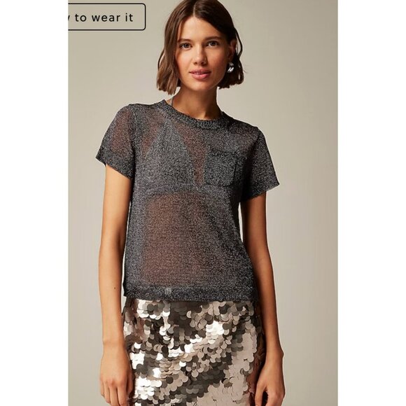 J. Crew Sweaters - J.Crew $128 Sheer Metallic Sweater Tee In Charcoal Size L CB904